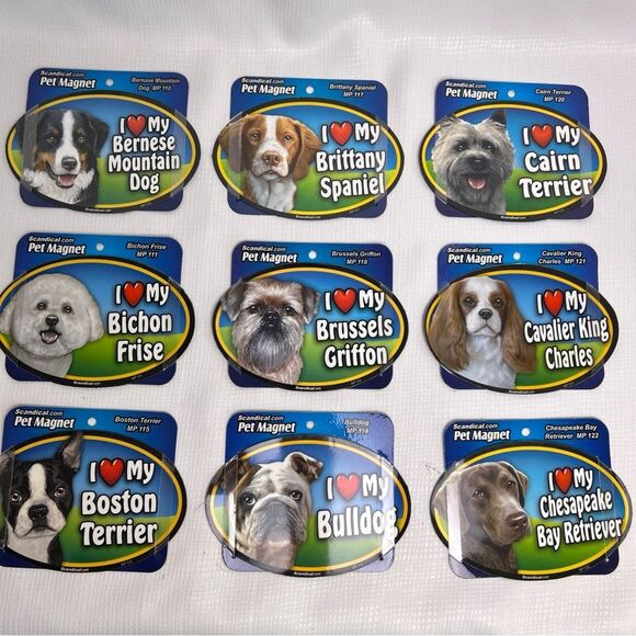 5 NEW I Love My “Dog Breed/Cat” Pet Magnets For Cars Lockers Fridge 6” Oval - Picture 2 of 12